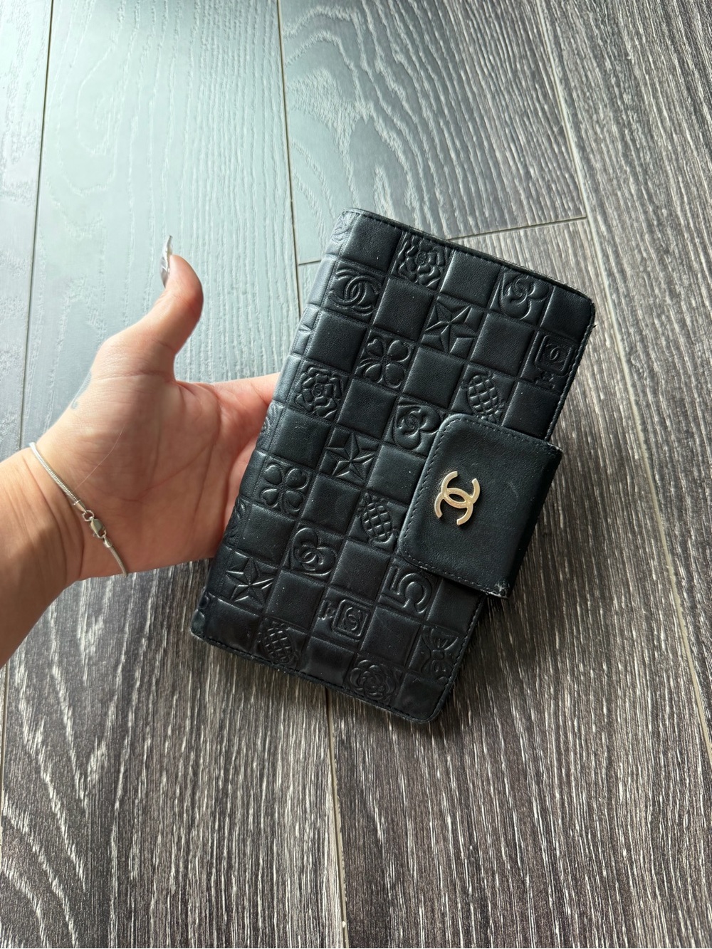 CHANEL Black Quilted Embossed Leather Crossbody with Silver Chain - Picture 8 of 9